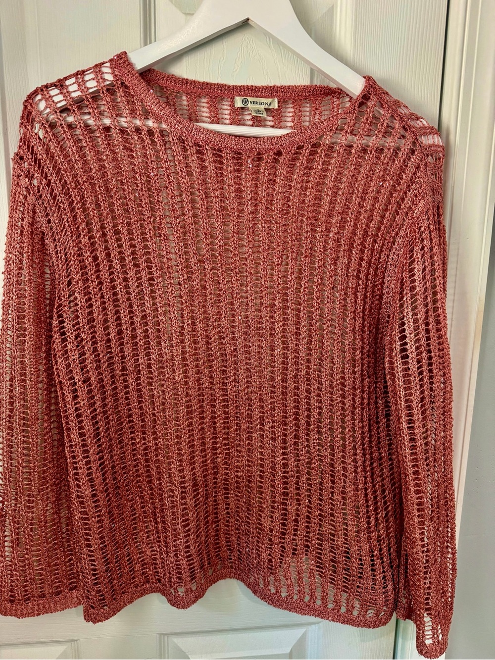 Versona Open-Knit Crewneck Sparkle Sweater - Dusty Rose-NWOT